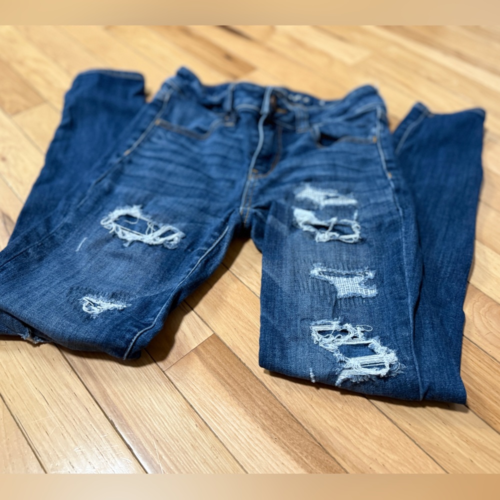 American Eagle Outfitters Dark Blue Distressed Skinny Jeans - Picture 12 of 12